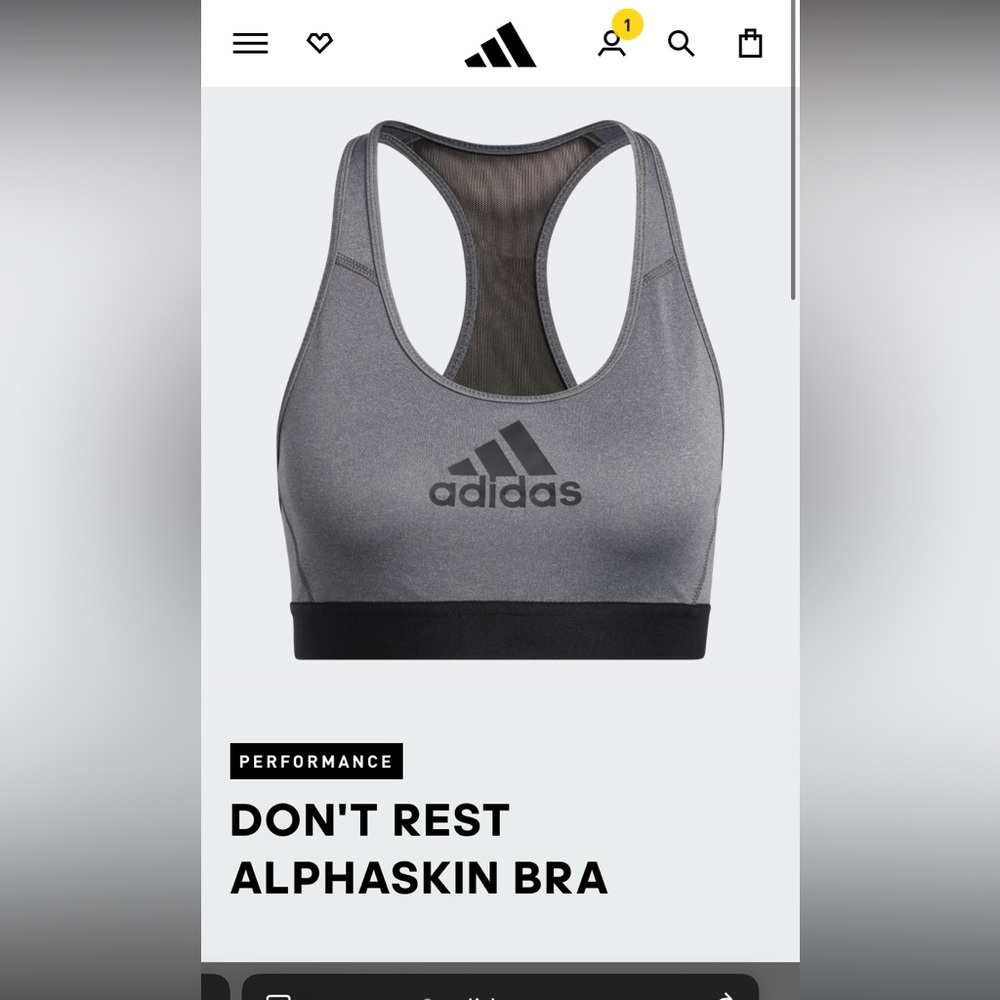 Adidas women’s black and grey sports bra, large
